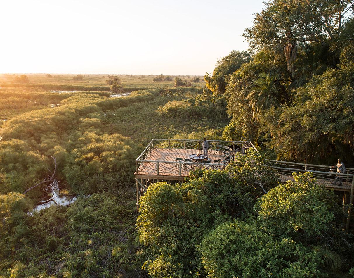 View of the main deck of the Setari Camp in the Okavango Delta