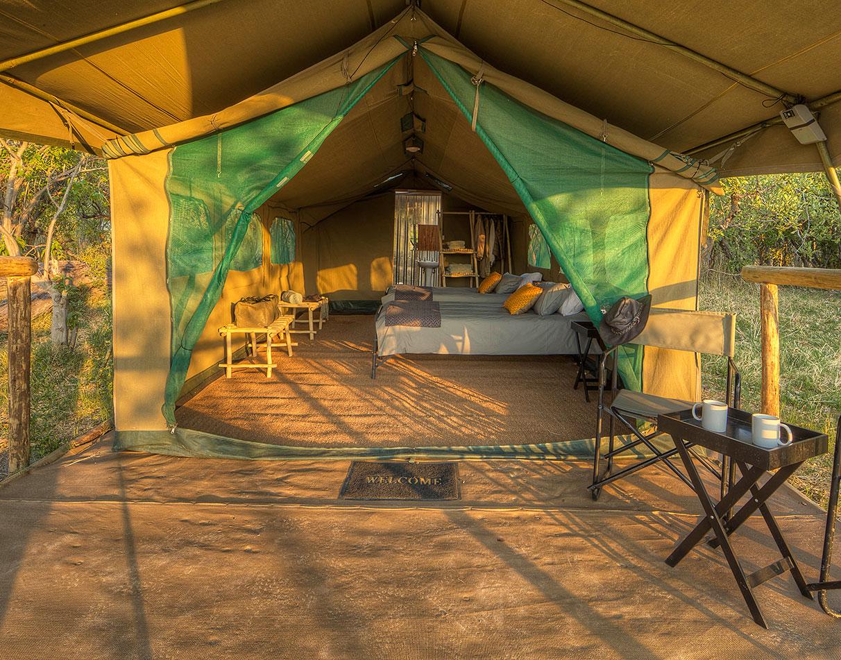 Interior of tent at Khwai River View Lodge