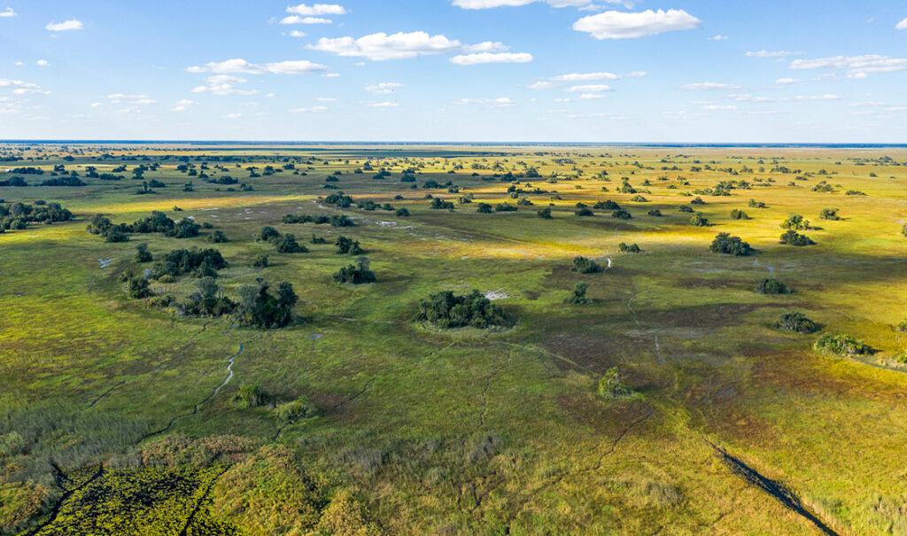 View of the Okavango Delta from above, as seen on a Fly-In Safari