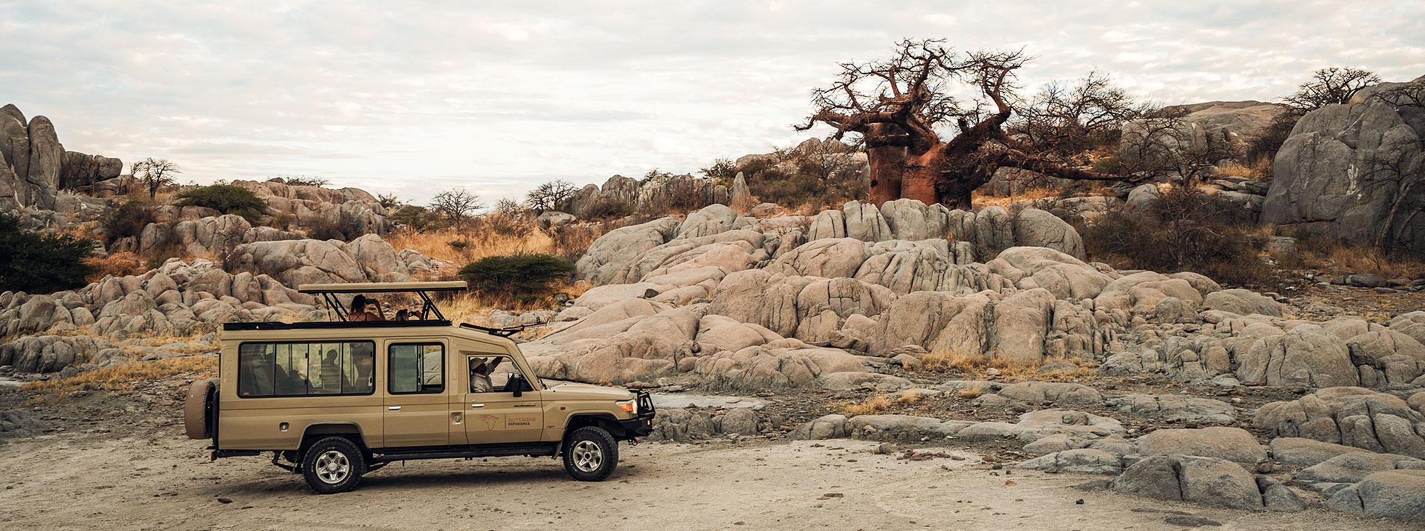 Safari vehicle in the wilderness of Botswana