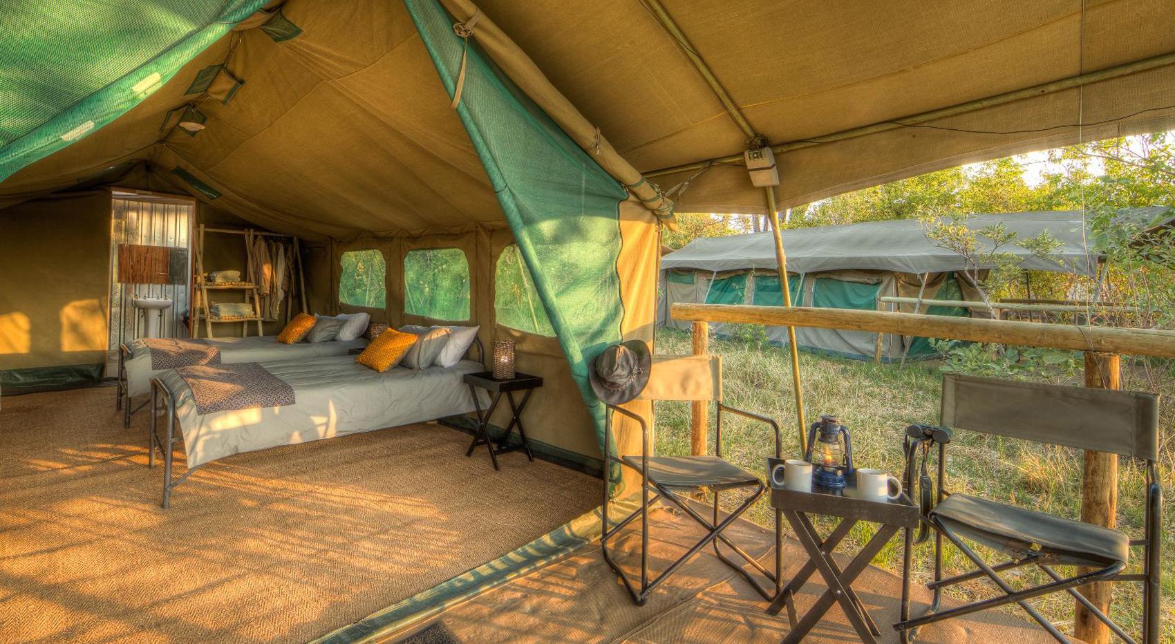 A guest tent at Khwai River View Camp. A guest tent at Khwai River View Camp.